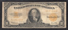 FR. 1172 1922 $10 TEN DOLLARS &ldquo;HILLEGAS&rdquo; GOLD CERTIFICATE CURRENCY NOTE (E)