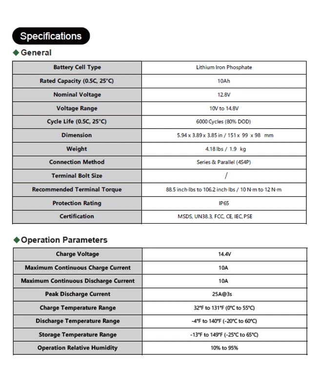 12V 10AH LITHIUM LIFEPO4 RECHARGEABLE BATTERY DEEP CYCLE LIGHT WEIGHT CAMPING - image 3 of 4