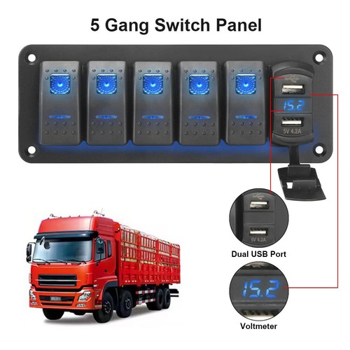 5 Gang Rocker Switch Panel LED Light For Car Marine Boat RV Marine 12V/24V New - Picture 4 of 9