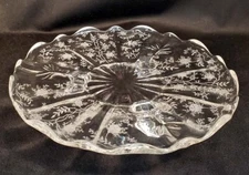 Fostoria Chintz Etched Baroque Thee Toed Tidbit Crystal Dish 8 inches Wide
