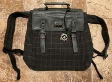 CHRISTIAN LACROIX BACKPACK WOOL BLEND PLAID SIMULATED LEATHER PREOWNED