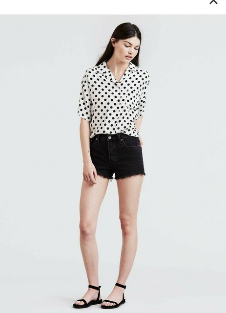 Levi's Womens 501 Button Fly Casual Shorts Black Mid Rise Size 28 | eBay