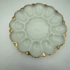 Anchor Hocking Fire King Deviled Egg Plate  Milk Glass Dish w/Gold Trim
