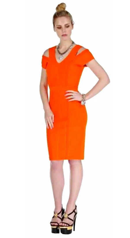 Abito body Versace con ritagli spalle stile fascia arancione taglia US M IT 44 $2230