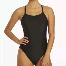 Women's New Dolfin Xtralife Black V-2 Back Athletic Swim Suit #9615L 24 XS