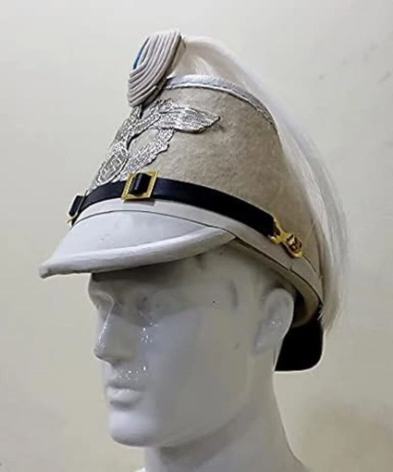 Casco Shako prusiano de cuero blanco para rangos de oficiales del Jagerbatallion Foto 4 de 4