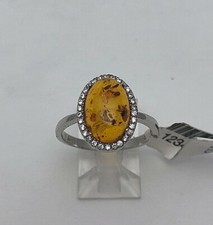 Sterling Silver .925 Oval Shape Baltic Amber and Cubic Zirconia Rings Sz  7 1/2