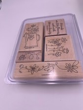 Stampin' Up Set of 5 Wooden Rubber Stamps "Friends are Like Flowers"