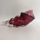 Alfredo Barbini Murano Art Glass Conch Shell Sculpture Bullicante Cranberry 12”