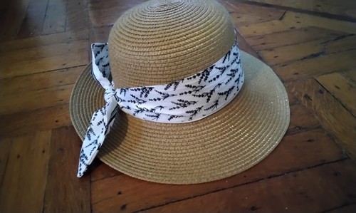 Woman's Straw Hat With Scarf- Vintage Collection  Lavender Herbs