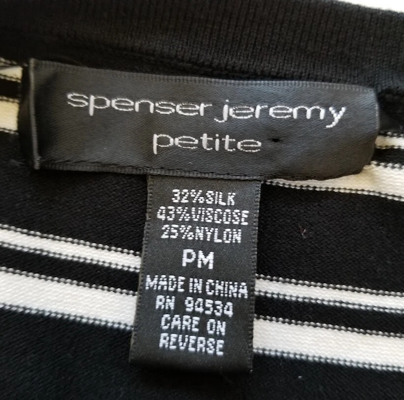 Camiseta para mujer Spenser Jeremy mediana pequeña PM negra blanca a rayas manga corta Foto 4 de 4