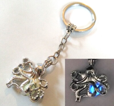 Porte-Clé Pieuvre Fluorescent Bleu - Brillant Dans Le Noir - Fabriqué En France - Neuf