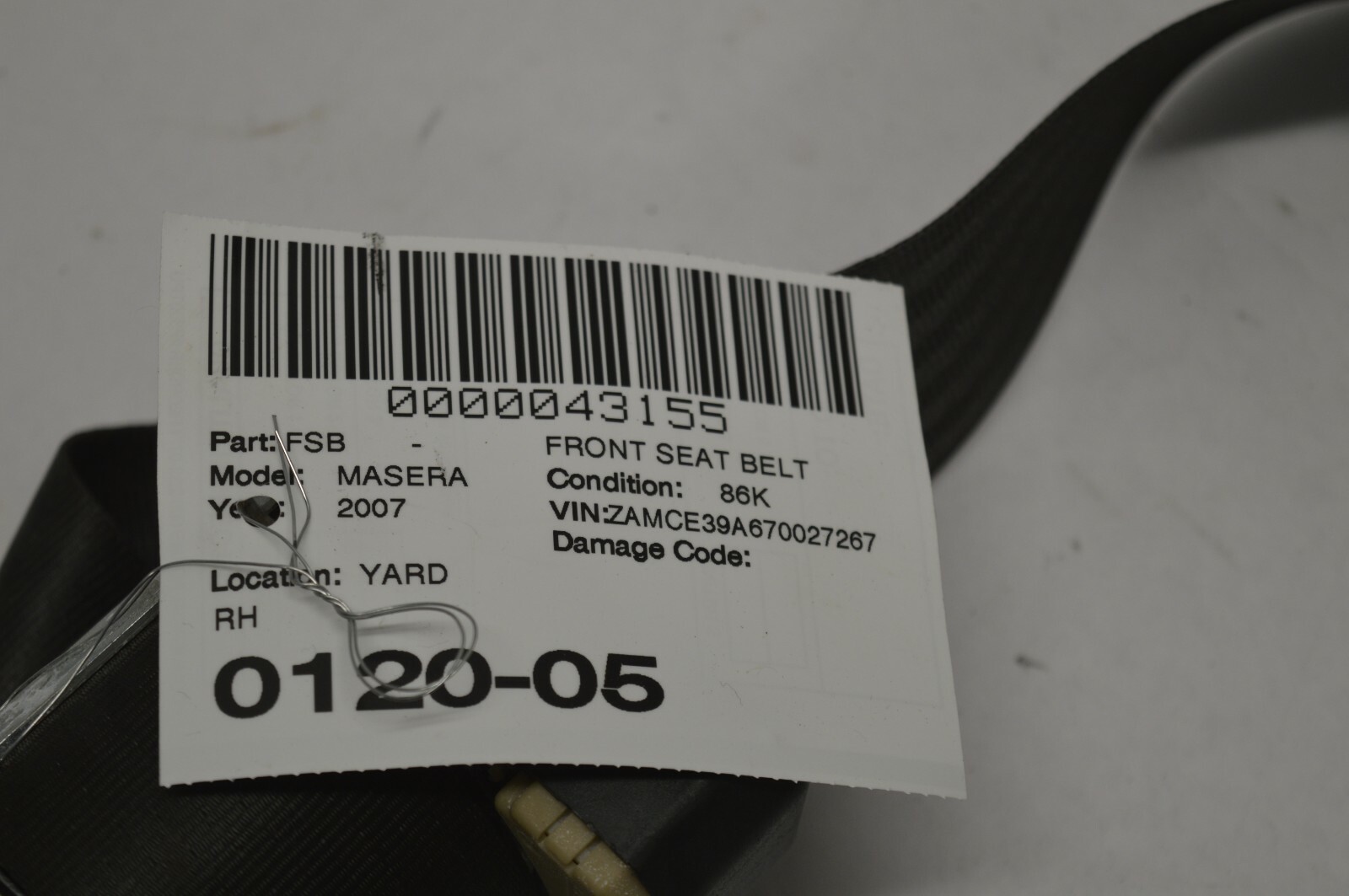 Maserati Quattroporte 2005-2008 Front Right Seat belt