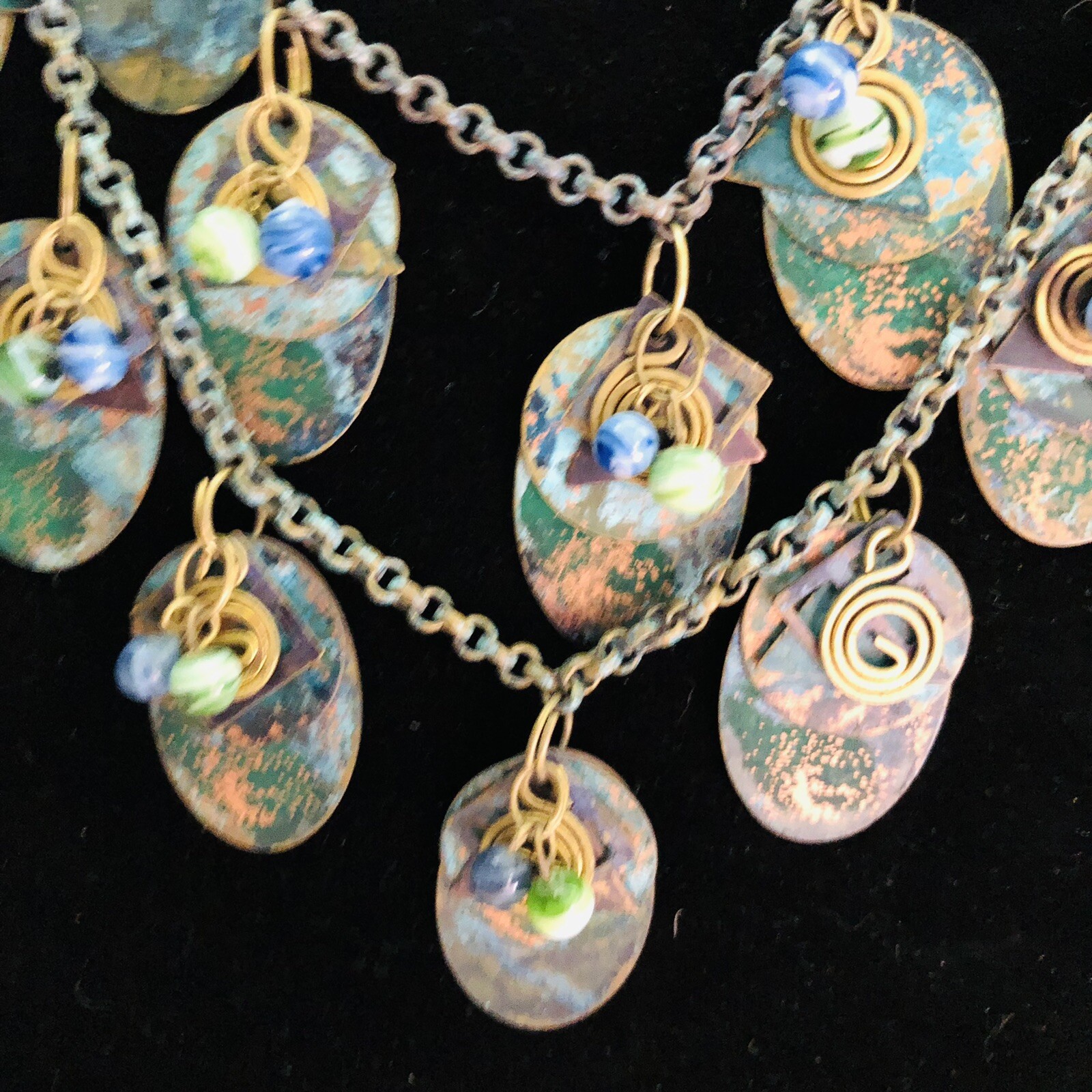 Artisan Copper Disc Dangle Statement Necklace Ear… - image 2