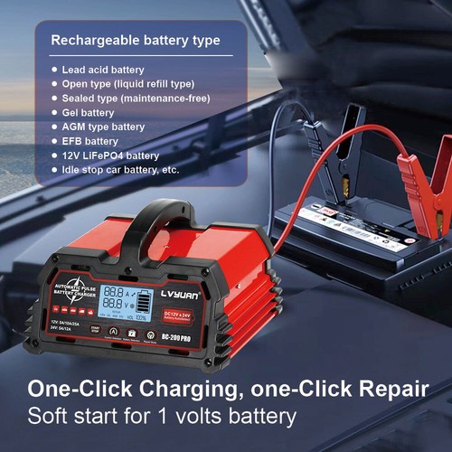 20A Smart Car Battery Charger 12V/24V Pulse Repair Lead-Acid & 12V Lifepo4 - Picture 8 of 15