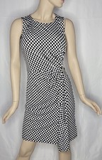 Michael Kors Sleeveless Black and White Checkered Faux Wrap Dress Size M