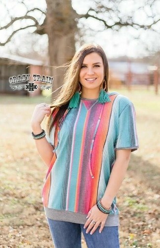 Crazy Train Serape Aztec Hoodie Damen Jacke leichter Pullover lang oder kurz - Bild 2 von 5