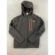 Nike Kids Tech Fleece Full Zip Hoodie Black Orange DJ5494-010 Size Medium 547