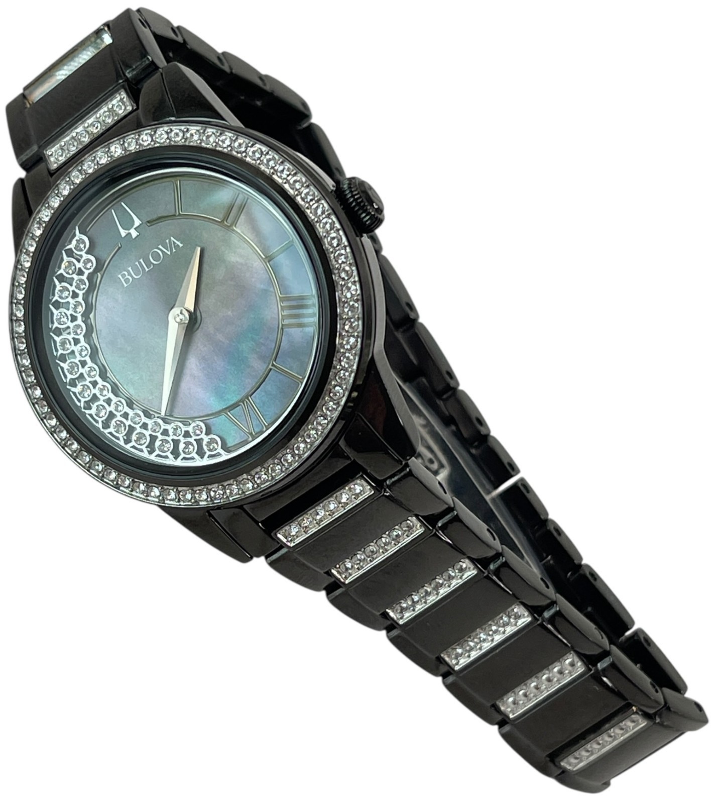 Bulova Turnstyle Quartz Black Crystal Spin Watch for Women Stainless Steel 98L252
