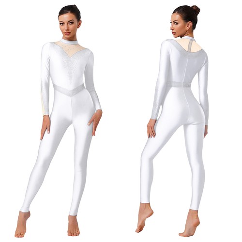 Damen Leotard Kunstlaufen Jumpsuit Unsichtbar Bodysuit Gymnastik Kostüm Langarm - Picture 32 of 86