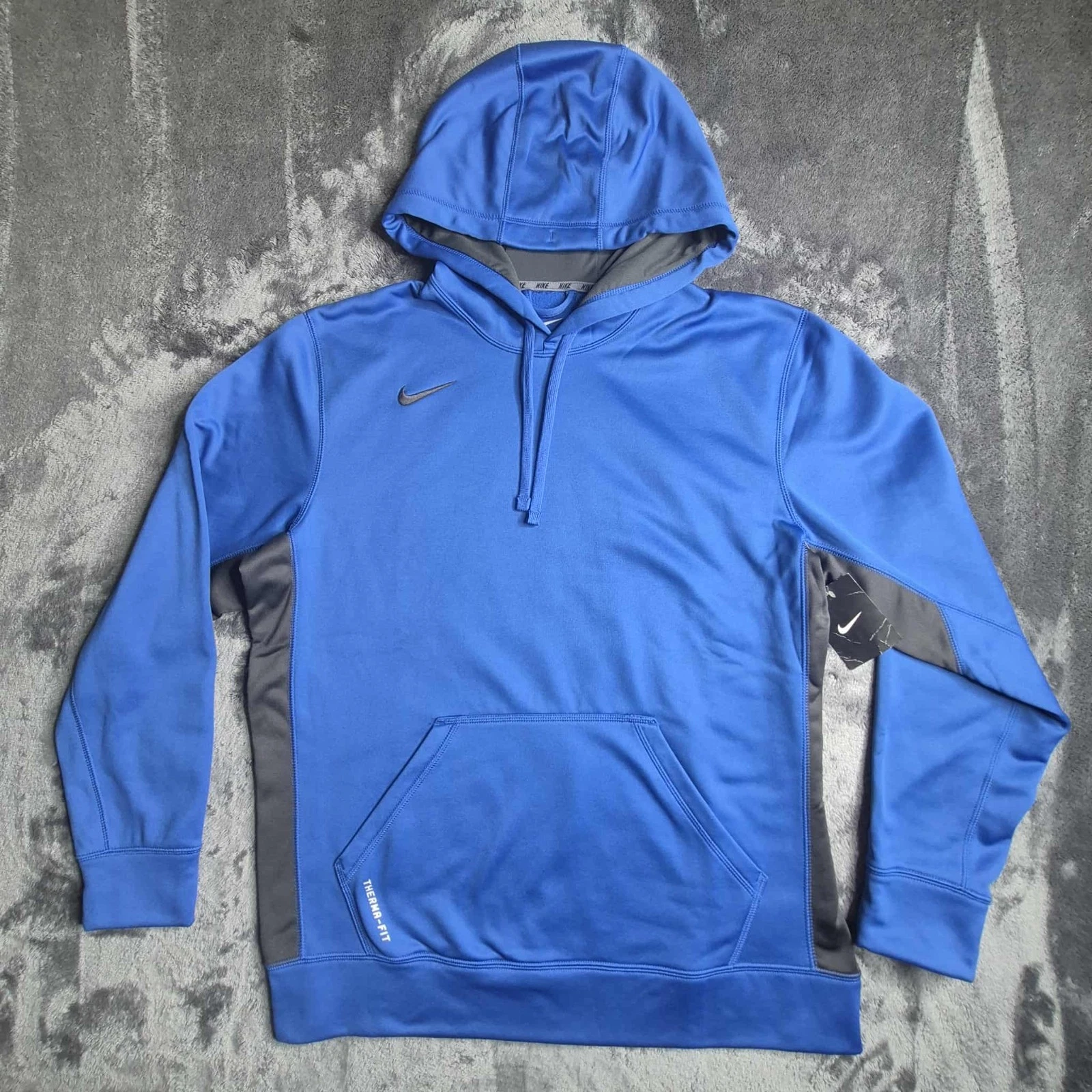 Nike Mens Therma-Fit Blue Black Pullover Hoodie Size L Front Pockets