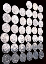 39 Canada 10 Cent Coins Tall Sail boat silver QEII Most 1980 s
