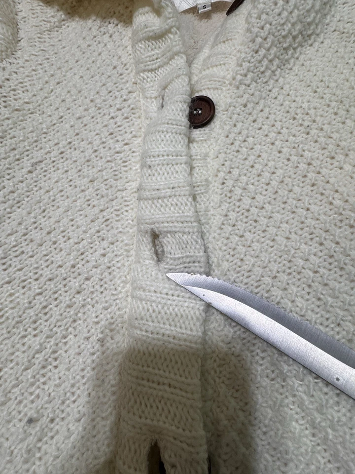 Suéter Ci Sono by Cavalini Mujer S Blanco Tejido con Cable Sin Mangas Bolsillos con Capucha Foto 3 de 4