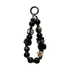 Stylish Beaded Kitten Phone Strap PVC Wristband With Detachable Keyring