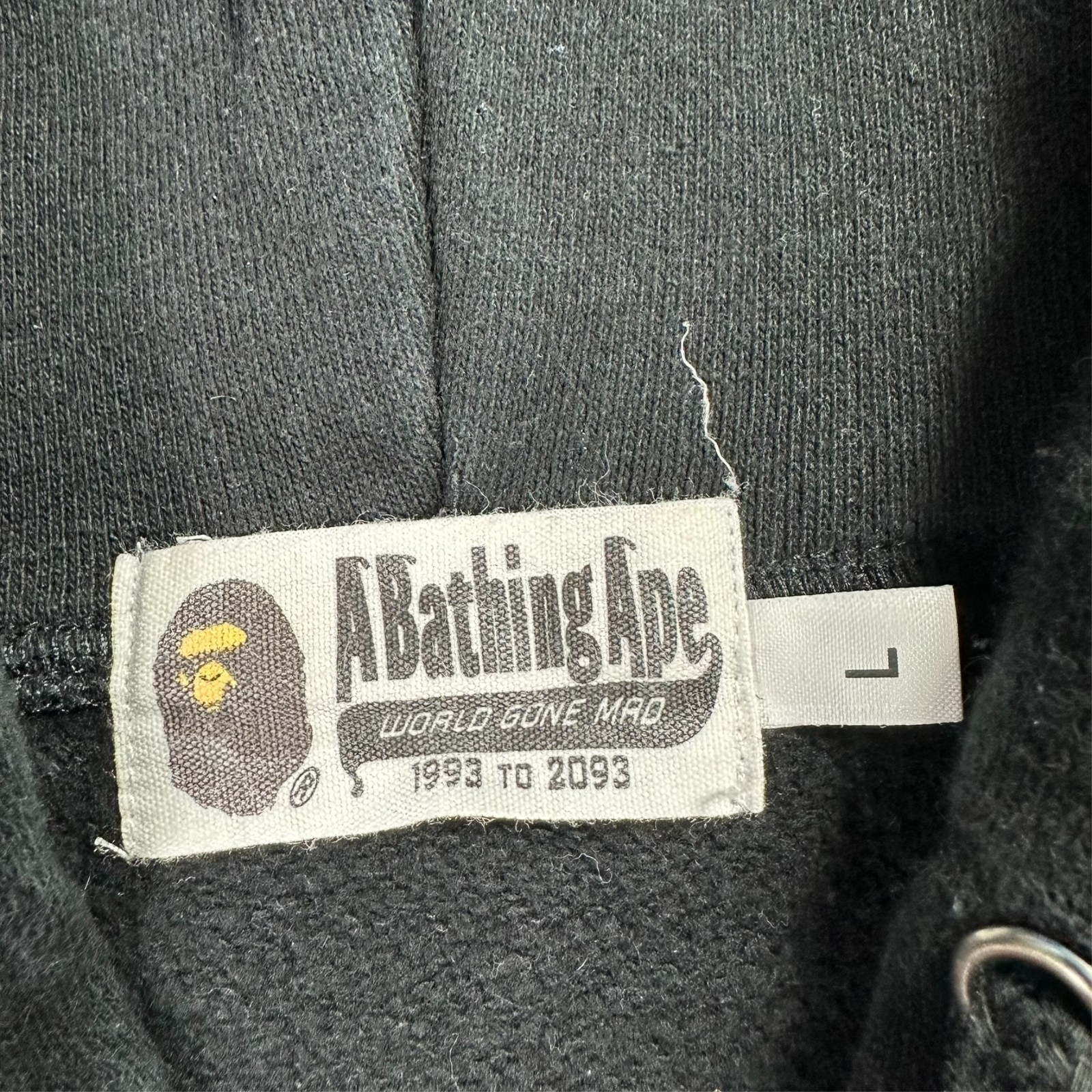VTG BAPE A Bathing Ape Black Grey Since 1993 Large Quarter Zip Pullover Hoodie image 3