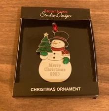 REGENT SQUARE STUDIO DESIGN SILVER HAPPY SNOWMAN  HOLIDAY ORNAMENT NEW IN BOX