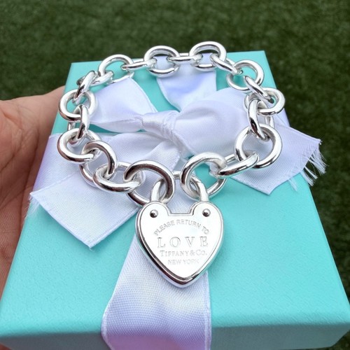 Tiffany & Co THICK Link Heart Love Lock Bracelet in Silver, 7.5 inches