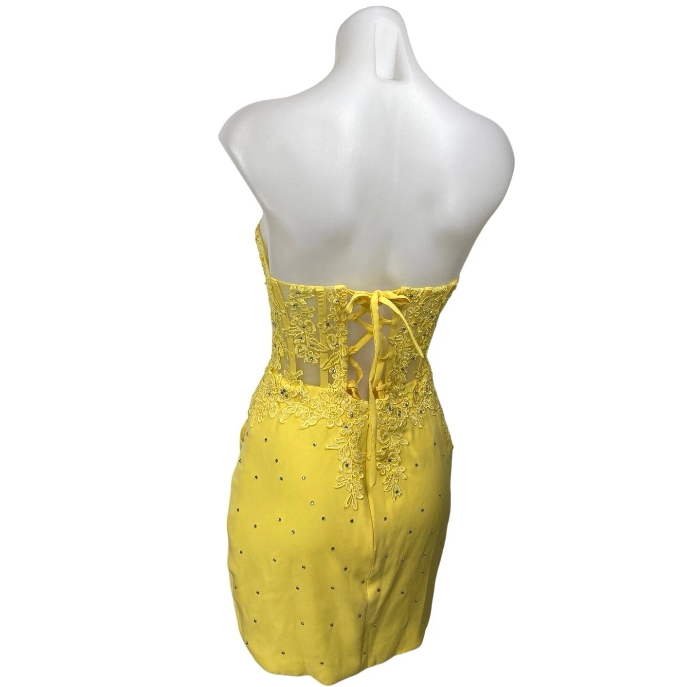 VETEMENTS Abito Bodycon Giallo Senza Spalline Senza Maniche Ricamato Floreale Corsetto Bustier S