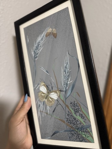 Vintage Pressed Butterfly Moth Blue Floral Art - Picture 5 of 5