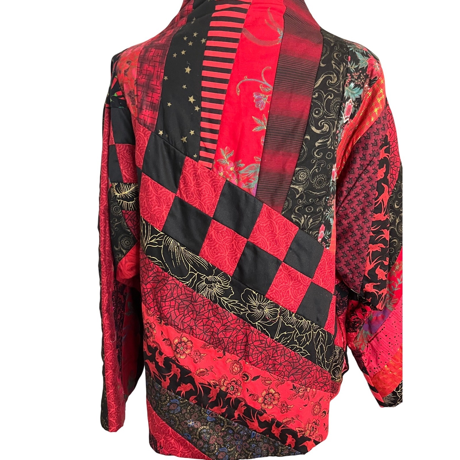 Patchwork Kimono Jacket Red Black Handmade Artsy … - image 4