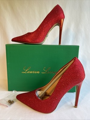 Lauren Lorraine Dori Shoes Womens 7.5 Red Rhinestone High Heels Pumps Stiletto
