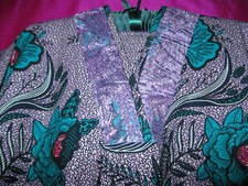 AFRICAN, COTTON CAFTAN, NEW, PURPLE BATIK W/BEADED NECK, FREE SZ., VERITABLE WAX