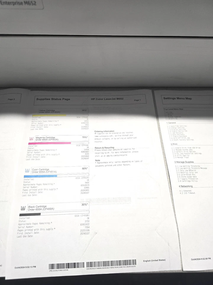 HP Color LaserJet M652N J7Z98A Enterprise Printer - Image 4 of 4