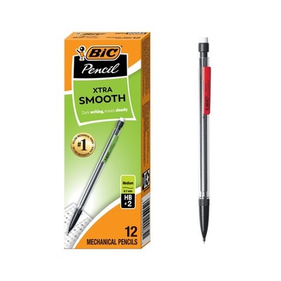 BIC Xtra-Smooth Mechanical Pencils with Erasers, 12 Count (Pack of 1), Black 