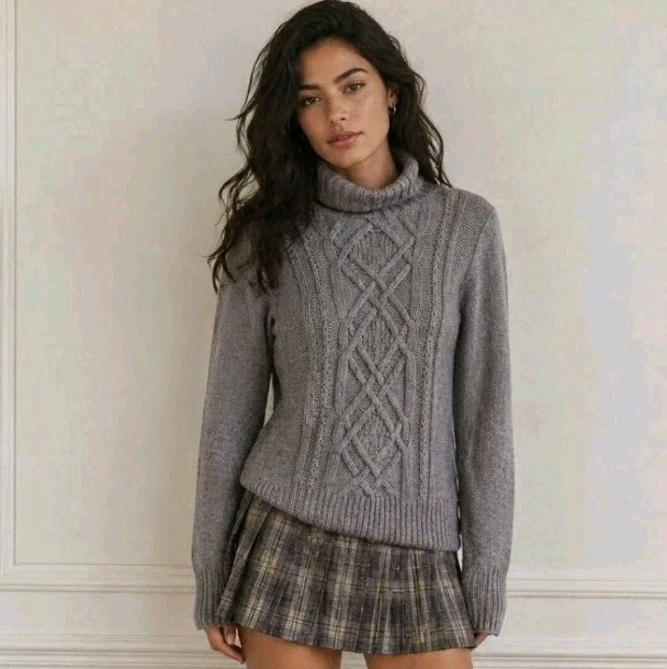 J. Crew Grey Cable-knit Sweater Turtleneck Wool Blend Women's Sz Small