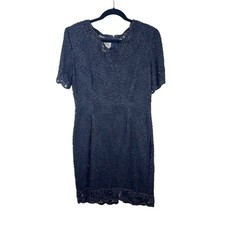 Stenay Vintage 80s Silk Cocktail Dress Black Sequin Beaded Size Large