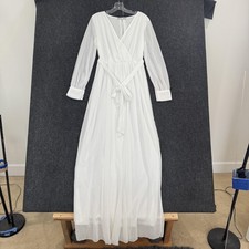 Baltic Born Lydia Dress Women's Medium White Chiffon Wrap Maxi Bridal Formal