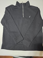 Nautica Cotton Sweater Mens Large Black Long Sleeve 1/4 Zip Pullover Fleece