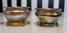 2 Antique Pair LCT Tiffany Favrile Iridescent Glass Footed Salt Cellers Signed