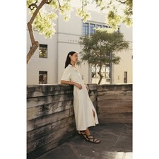 KLARRA STUDIOS NWOT BELTED BUTTON UP MIDI SHIRT DRESS IN IVORY Sz:Sm Ret$199    