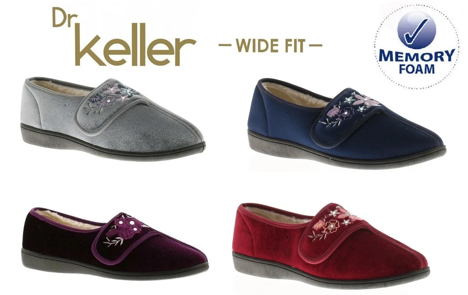 DR KELLER LADIES DIABETIC ORTHOPAEDIC WIDE FIT ADJUSTABLE SLIPPERS UK SIZE 3-8