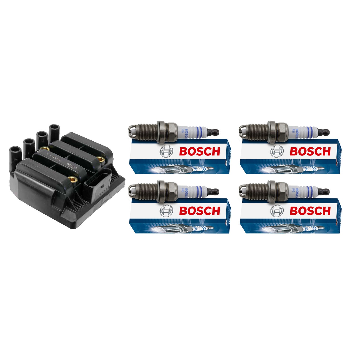 Eldor 1 Ignition Coil 4 Bosch Nickel Spark Plugs Kit for VW Beetle Jetta 2.0L L4