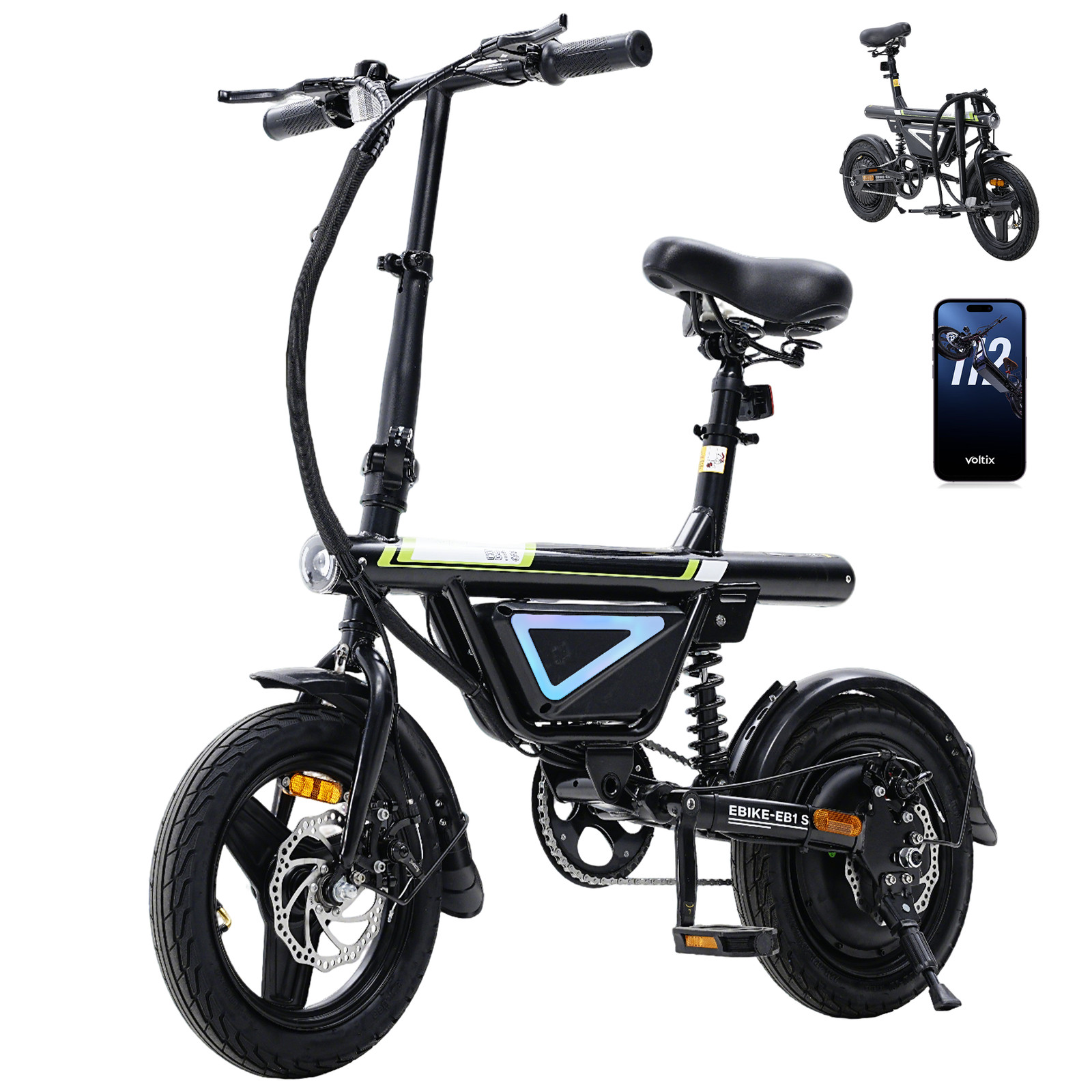 Bicicletta Elettrica 14" E-Bike 36V10Ah APP Pieghevole City Bike fino a 50KM Autonomia