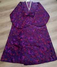 Vintage Traditional Korean Hanbok Silk Durumagi Coat Purple Robe Scarf