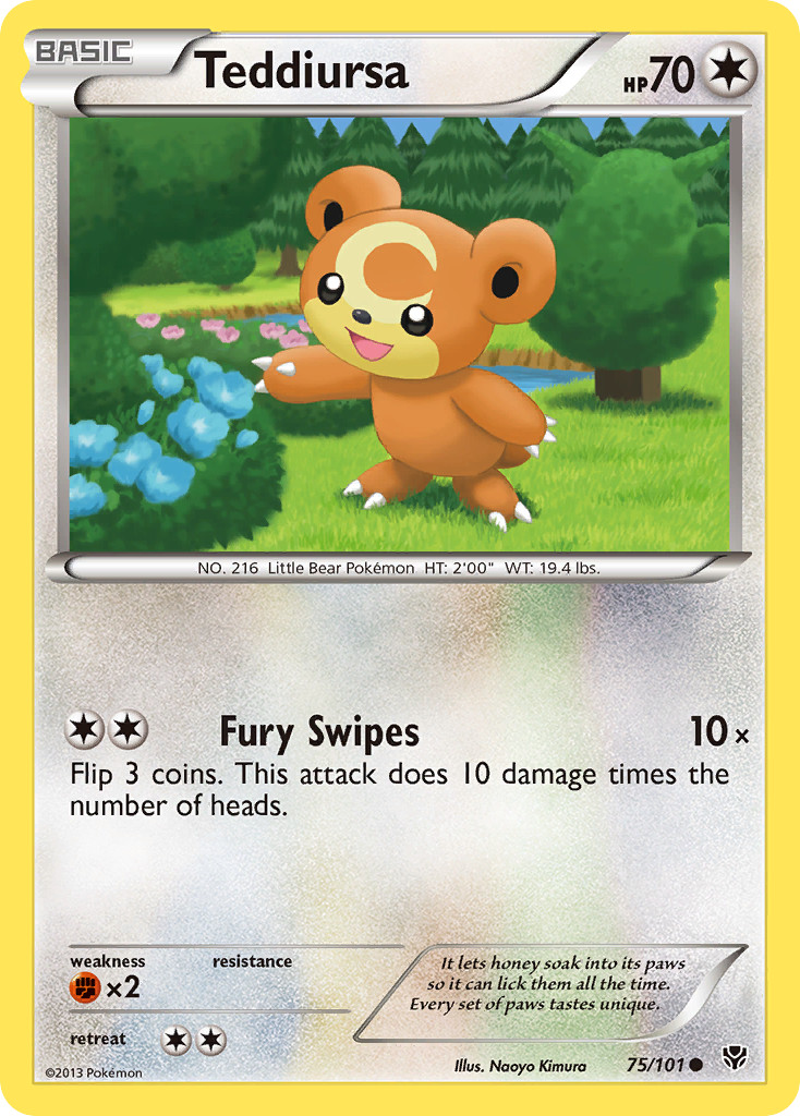 Teddiursa 75/101 Reverse Holo Common Plasma Blast Pokemon Lightly Played