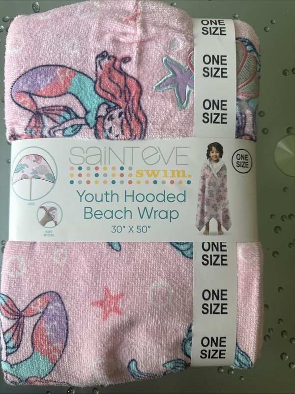 Saint Eve Kids' Hooded Beach Wrap 100% Cotton/Pink (Mermaid)/ One Size 30"x50"